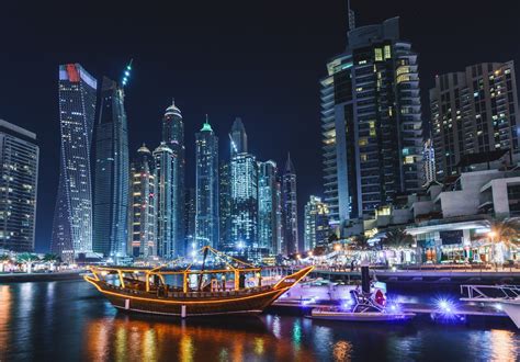 Dubai Cityscape Night Boat Wallpapers Hd Desktop And Mobile