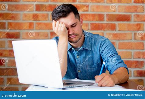 Sad Man With Laptop Computer Stock Photo Image Of Pretty Looking