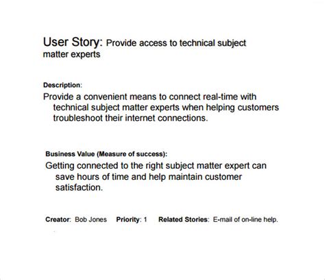 9 User Story Templates Pdf Excel Sample Templates