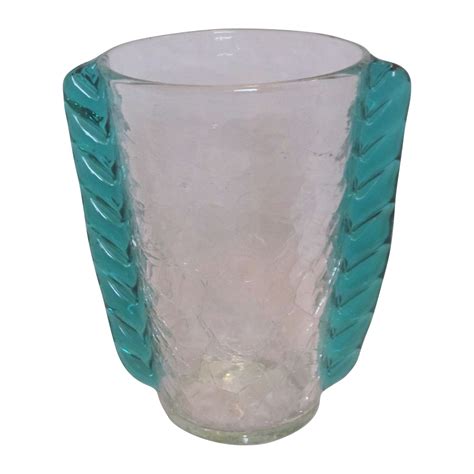 Vintage Blenko Glass Vase Wing Crackle Crystal & Green ...