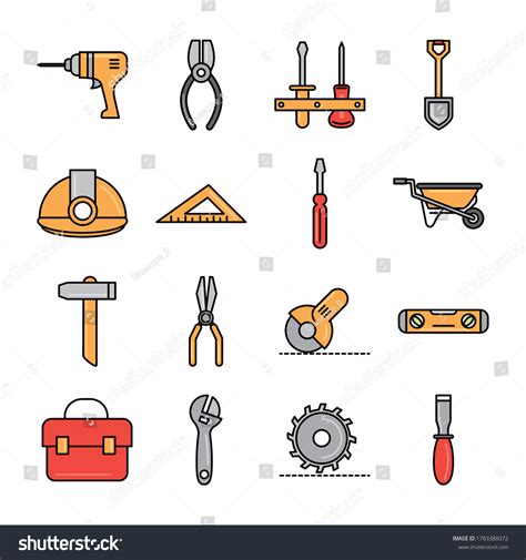 Tool Repair Maintenance Construction Equipment Icons Stock Vector