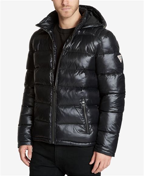 Guess Synthetic Mens Hooded Puffer Coat In Black For Men Lyst