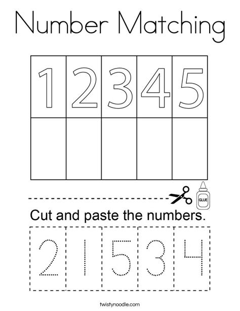 Number Matching Coloring Page Twisty Noodle Free Preschool