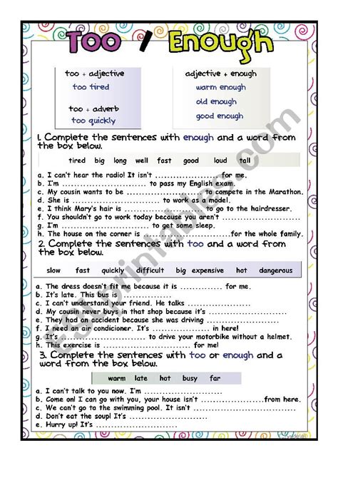 Too And Enough ESL Worksheet By Chadelel