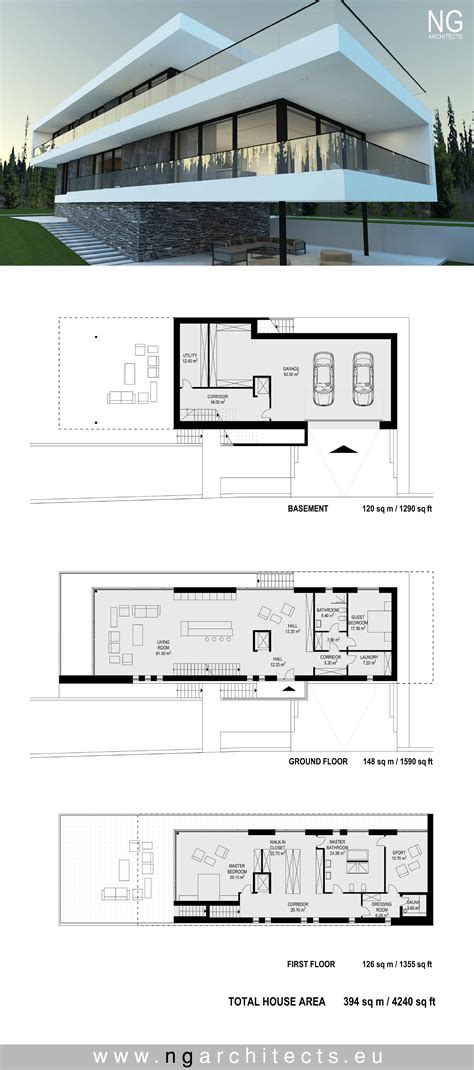 Residential Modern Villa Architecture Plan With Floor Plan Metric My