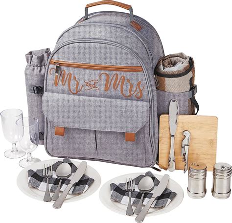 Aw Bridal Mr And Mrs Picnic Basket 24l Insulated Picnic Backpack For 2