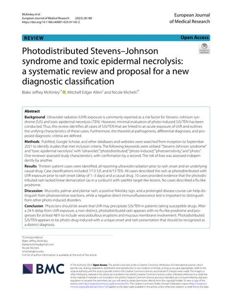 Pdf Photodistributed Stevens Johnson Syndrome And Toxic Epidermal