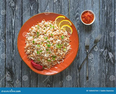 Oriental Rice Pilaf With Orzo In A Plate Top View Stock Photo Image