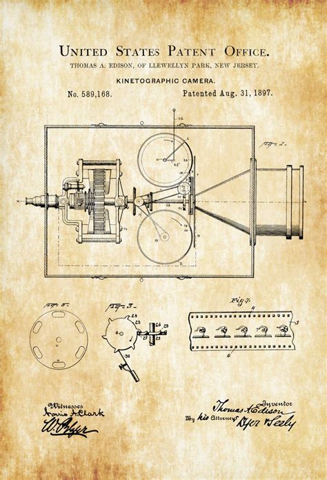 Thomas Edison Motion Picture Camera Patent Print Ready To Frame Collectibles Art