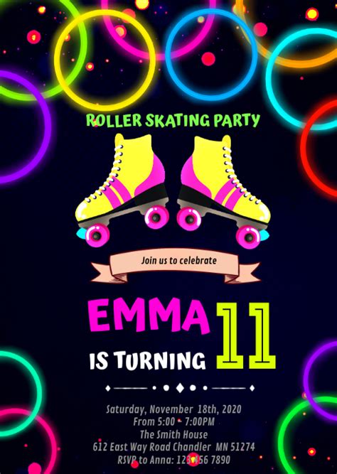 Glow Roller Skating Birthday Invitation Template Postermywall