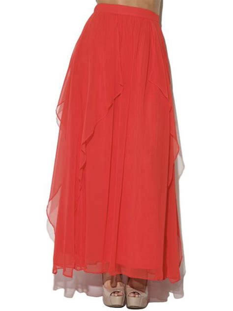 Amazon Com Arden B Women S Ruffle Layered Maxi Skirt Clothing Knit Maxi Skirt Fiery Red