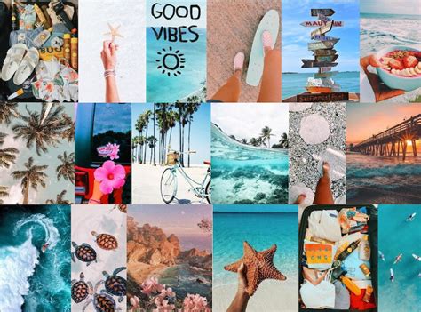 Beachy Aesthetic Wall Collage Kit Digital Download 60pcs Etsy