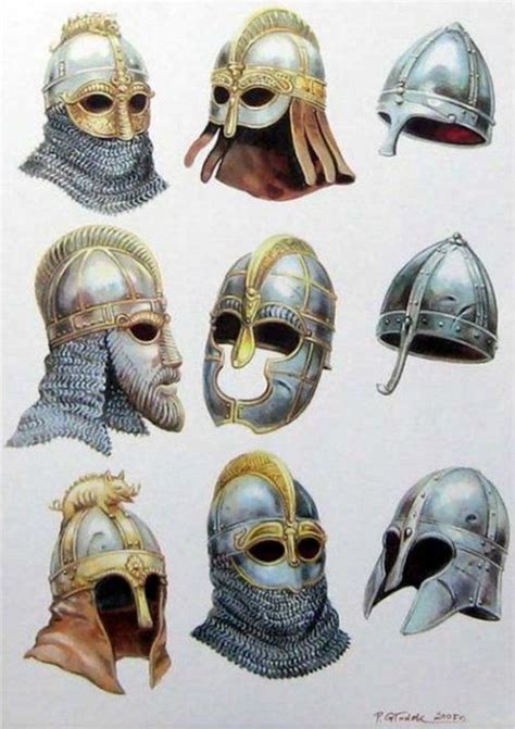 Anglo Saxon Viking Helmets Including Sutton Hoo Middle Row Left