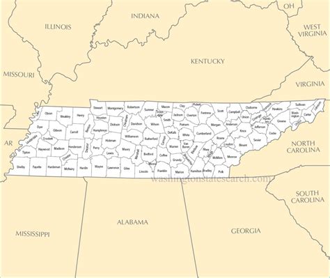 ♥ A Large Detailed Tennessee State County Map