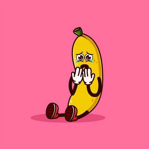 Cute Banana Fruit Character Sitting And Crying Fruit Character Icon Concept Isolated Flat