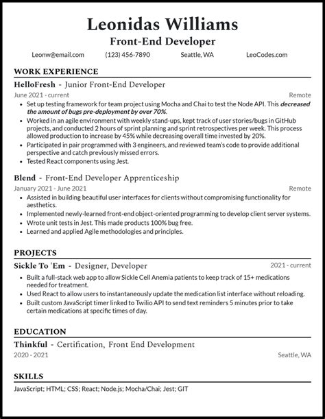 3 Real Entry Level Front End Developer Resume Examples That Worked In 2024