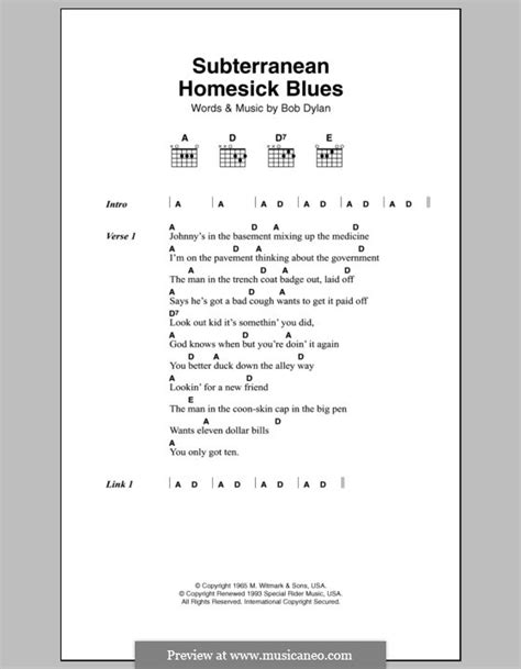 Subterranean Homesick Blues By B Dylan Sheet Music On Musicaneo