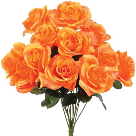 Colorfast Kylie Open Rose Bush X12 17 Orange Silk Flowers Wedding Flower Bouquet