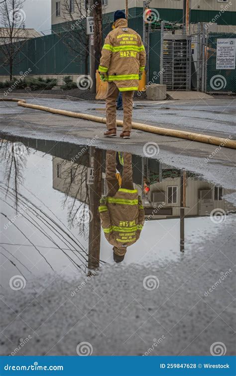 Firefighter Walking At An Industrial Site Editorial Stock Photo Image