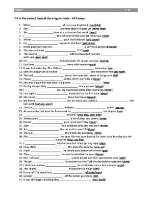 Correct Form Of The Verb Fill Online Printable Fillable Blank