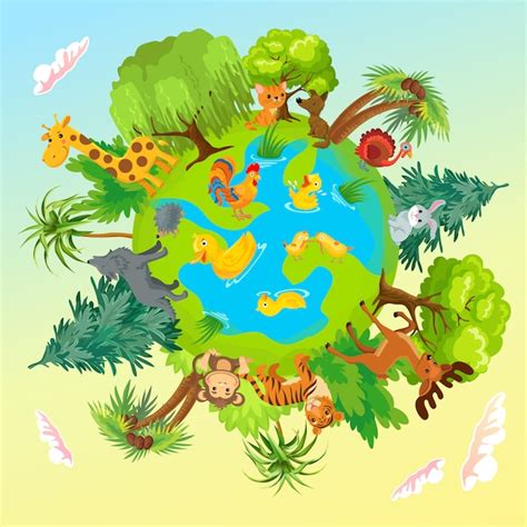 Free Vector Cute Animals On Planet Earth Protection