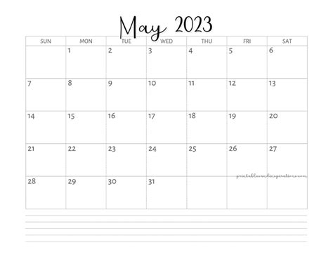 May 2023 Calendar Free Printable Printables And Inspirations