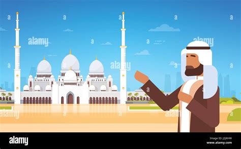 Arab Man Show Mosque Building Muslim Religion Ramadan Kareem Holy Month