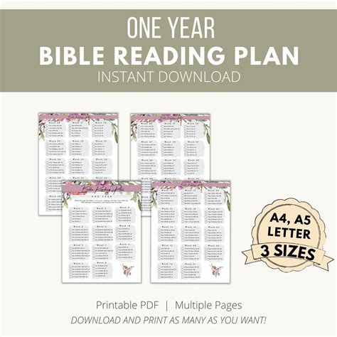 One Year Bible Reading Plan Printable 52 Week Bible Reading Plan Bible