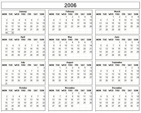 2006 Yearly Calendar Printable 2024 Calendar Printable
