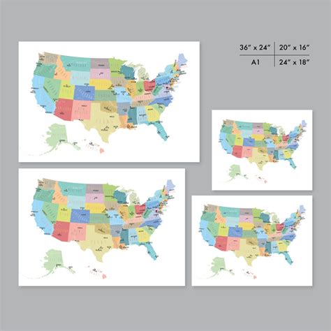 United States Map Wall Art Printable United States Map Print Etsy