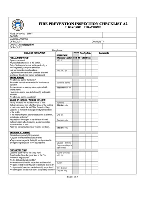 Fire Prevention Inspection Checklist Printable Pdf Download