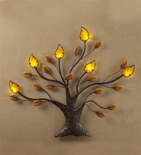 Lighted Metal And Glass Tree Wall Art Plow And Hearth