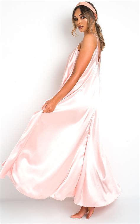 Tiffany Satin Maxi Slip Dress In Rose Ikrush