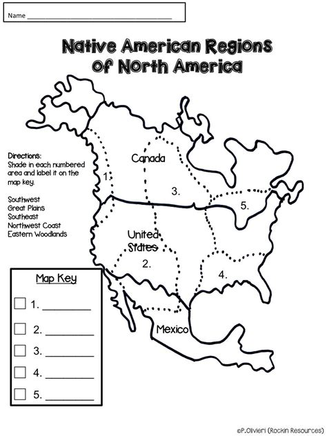 Free Printable Native American Regions Map Worksheet
