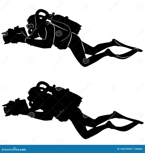 Isolated Silhouette Of A Scuba Diver Vector Draw 164310553