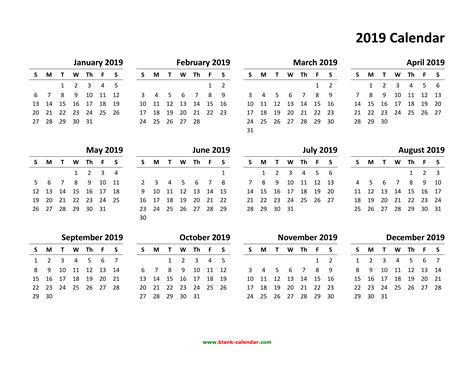 Blank Yearly Calendar Template Pdf Calendar Printable Free