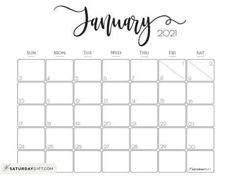 Cute And Free Printable January 2022 Calendar Designs By Saturdayt