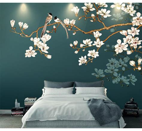 Hand Painting Hanging Branch Tree Flowers And Birds