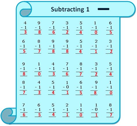 Worksheet On Subtracting 1 Questions Based On Subtraction