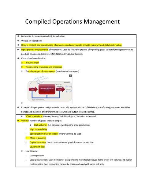 Compiled Operations Management Input Process Output Model Of