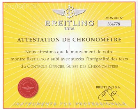 Breitling Certificat De Chronometre Certificat Chronometer 384778 I201