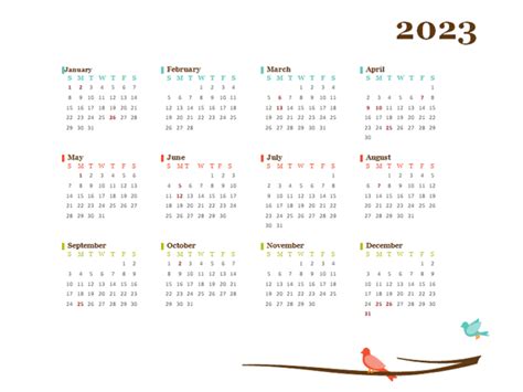 2023 Year At A Glance Calendar With Singapore Holidays Free Printable