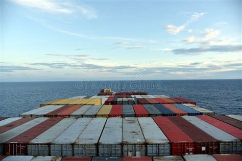 Large Cargo Container Ship During Her Voyage Through The Ocean Stock