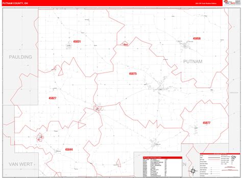 Putnam County Oh Zip Code Wall Map Red Line Style By Marketmaps
