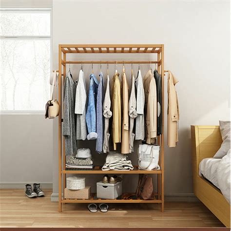 Wooden clothes rack with shelf. Closet Organizer Garment Rack Clothes Hanger Home Shelf ...