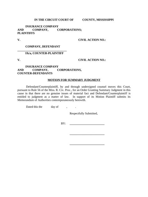 Mississippi Motion Judgment Form Fill Out And Sign Printable Pdf