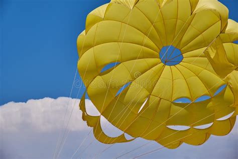Dome Of The Yellow Parachute On The Blue Sky Stock Photo Image Of