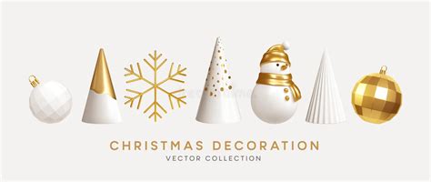 Christmas Decorations Vector Collection Set Of Realistic 3d White Gold