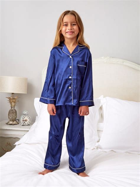 Personalised Girl S Mini Navy Satin Pyjamas Lunn Antiques