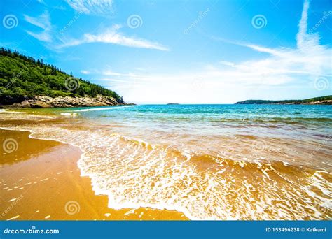 Waves On Sand Beach Acadia National Park Maine Usa Stock Photo